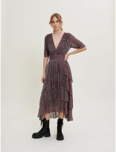 Robe à volants en lurex stretch