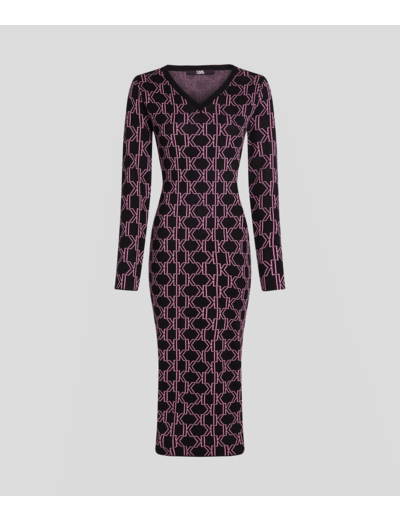 KL MONOGRAM KNIT FITTED DRESS