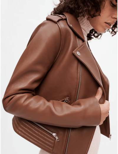 Blouson façon Biker en cuir camel