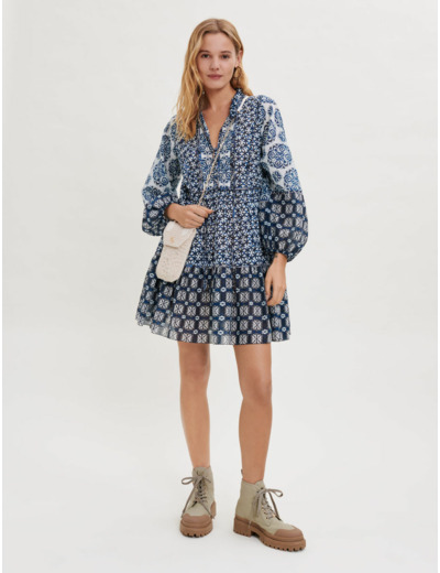 Robe en voile de coton en mix d'imprimés