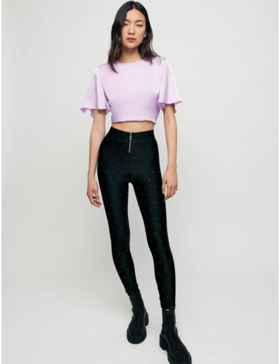 Legging stretch satiné à strass