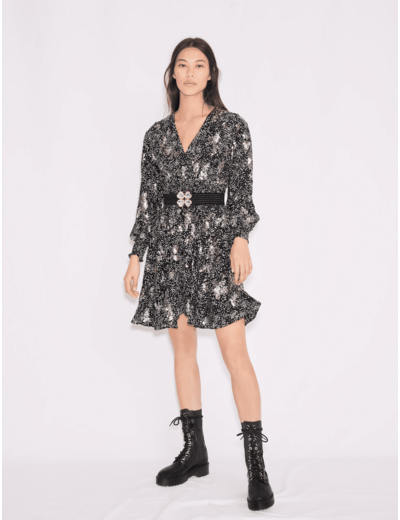 Robe courte imprimée brodée de sequins