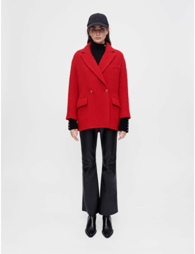 Manteau en tweed fantaisie rouge