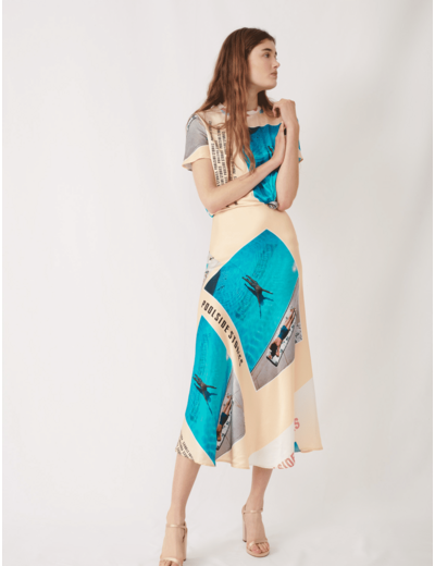 Robe foulard nouée en satin imprimé