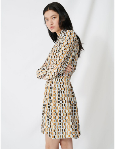 Robe imprimée et smockée en crêpe