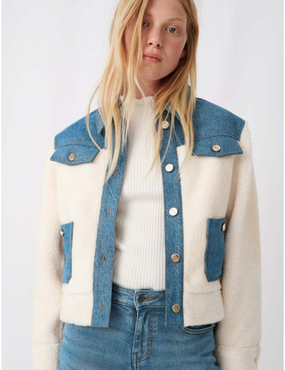 Blouson en mix jean et effet fourrure