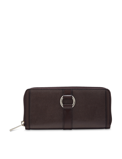 ELSA FACON IGUANA ET CUIR LISSE - Portefeuille Long - Chocolat