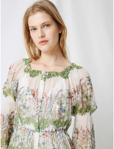 Robe longue en soie imprimée