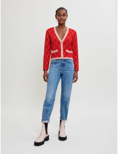Cardigan en maille losanges et strass