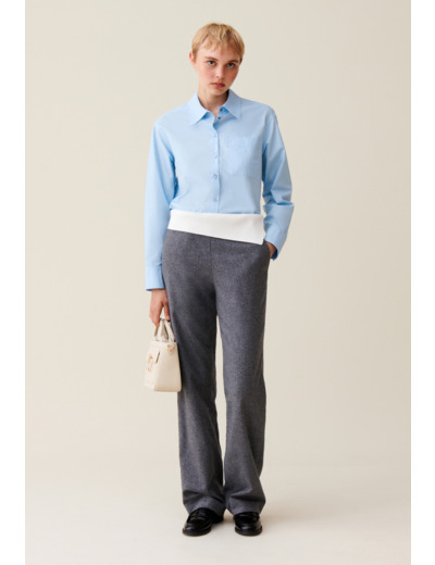 Pantalon droit ceinture contrastée