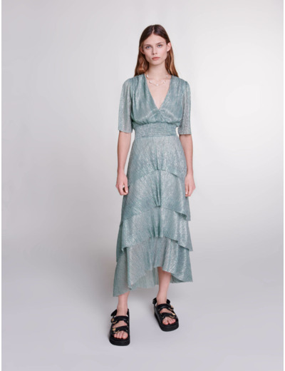 Robe à volants en lurex stretch
