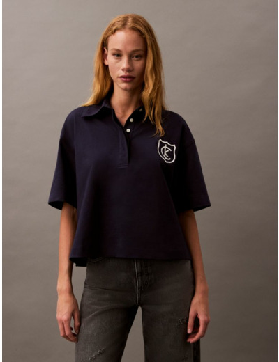 T-SHIRT POLAIRE À MANCHES COURTES AVEC PATCH RUGBY