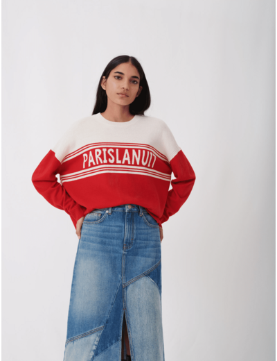 Pull en jacquard bicolore à inscription
