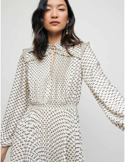 Robe plissée en satin imprimé nœuds