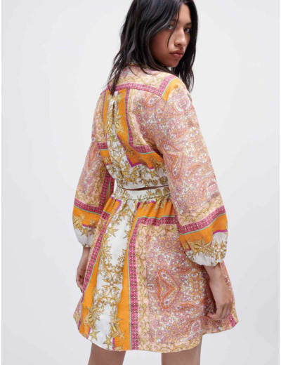 Robe chemise en lin imprimé foulard
