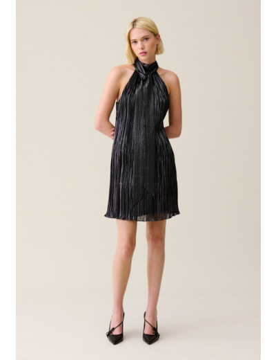 Robe courte plissée argentée