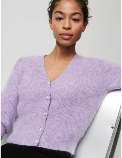 Cardigan en mohair à boutons perles
