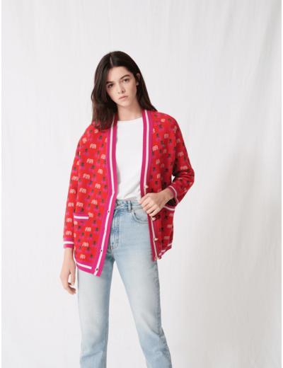 Cardigan en jacquard à motifs contrastés