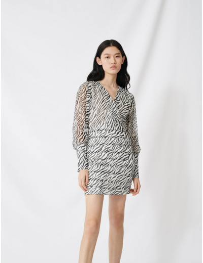 Robe froncée en mousseline imprimée