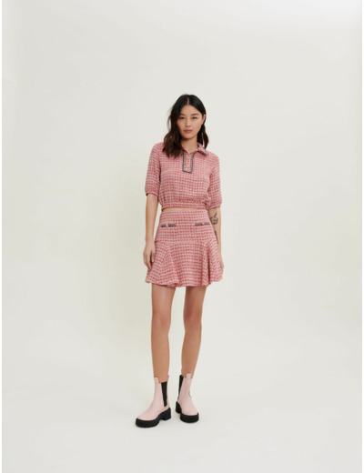 Crop top en tweed à galons ethniques