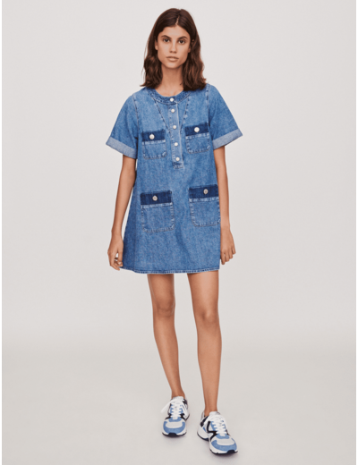 Robe courte en jean à manches courtes