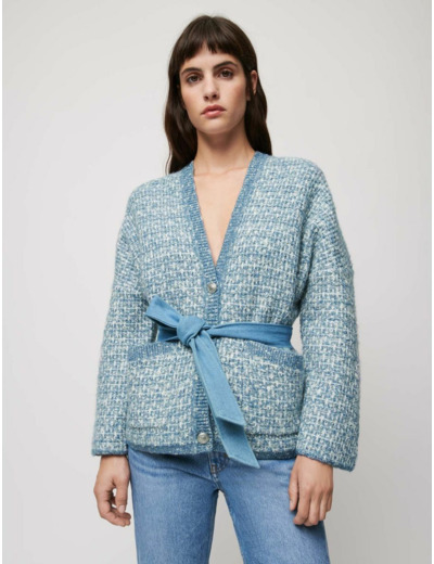 Cardigan en maille fantaisie ceinturé