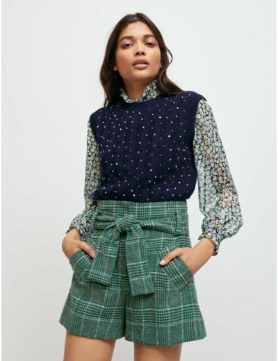 Short à carreaux ceinturé