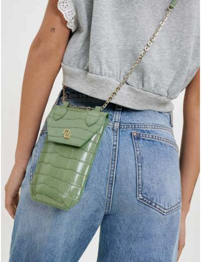 Porte téléphone en cuir embossé croco