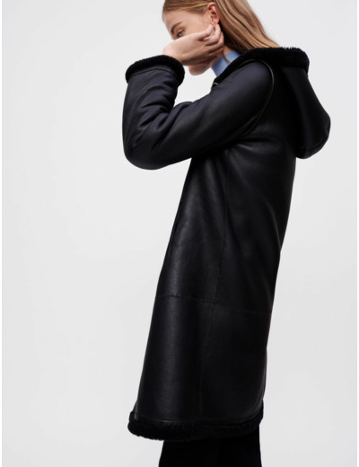 Manteau en peau lainée laine et cuir