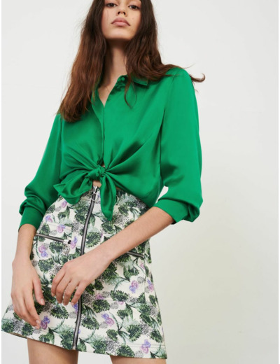 Jupe zippée en viscose lin imprimée