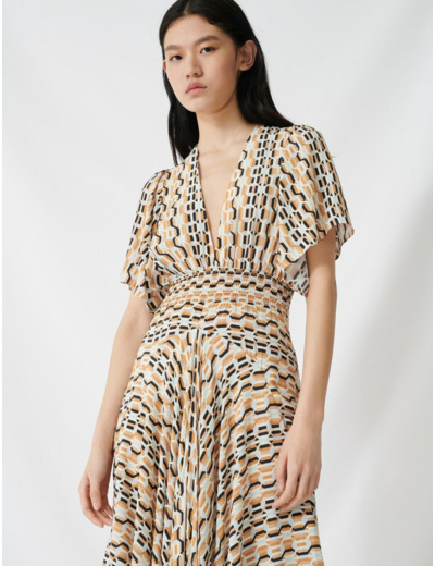 Robe foulard imprimée à taille smockée