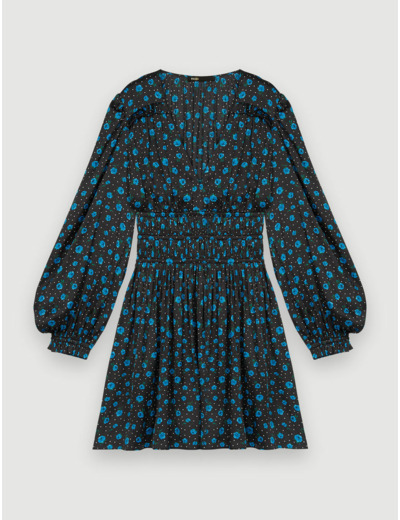Robe imprimée en satin à volants