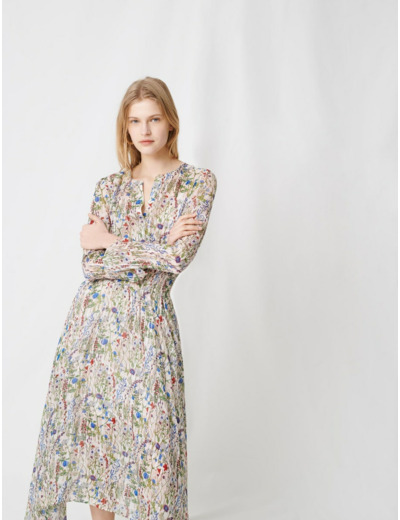 Robe longue asymétrique à imprimé fleuri