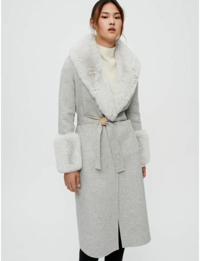 Manteau en double face et fourrure gris