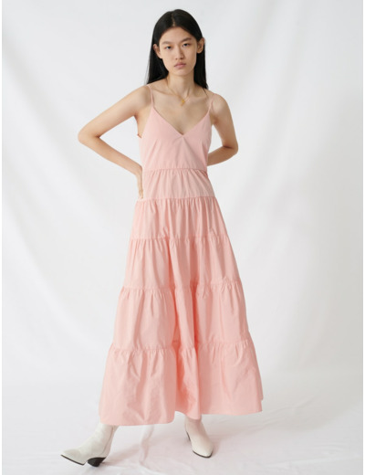 Robe maxi à fines bretelles en taffetas