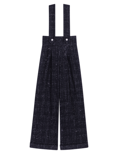 Pantalon large à bretelles en tweed