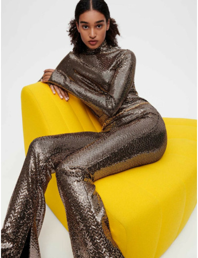 Pantalon stretch et évasé à sequins