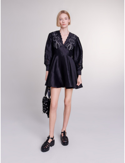 Robe courte en lin à broderies
