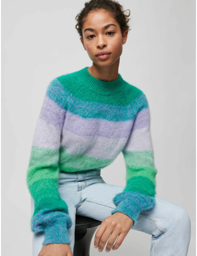 Pull fin à rayures multicolores
