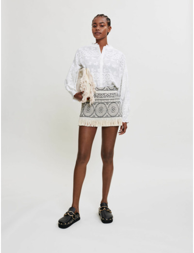 Jupe façon short en jacquard à franges