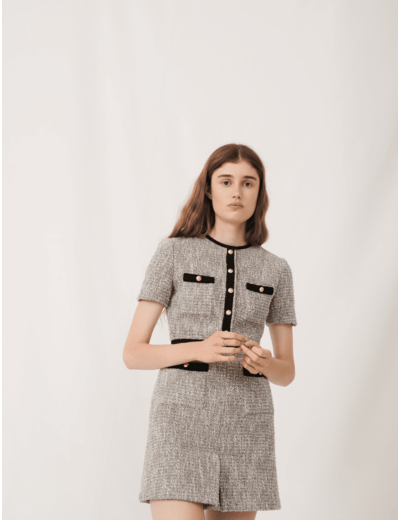 Robe façon tweed à détails contrastés
