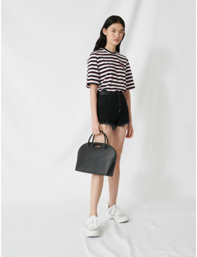 Short noir en jean frangé