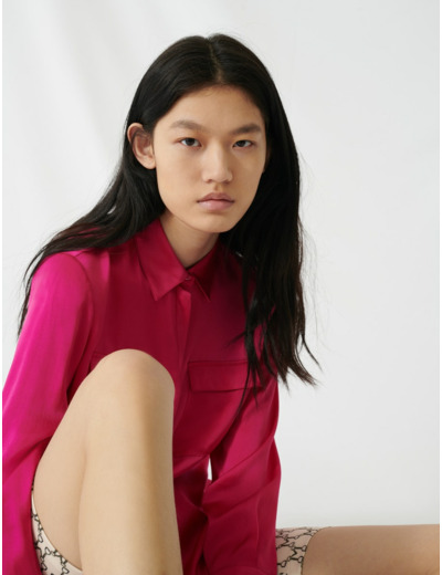 Chemise fuchsia en satin de soie