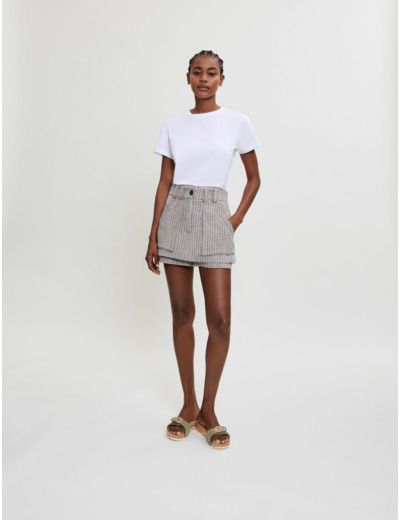 Short trompe-l'œil à motif pied de poule