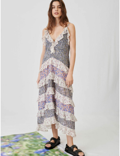 Robe à volants en voile de coton imprimé