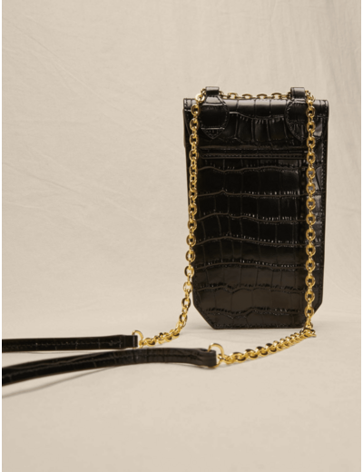Porte téléphone en cuir embossé croco