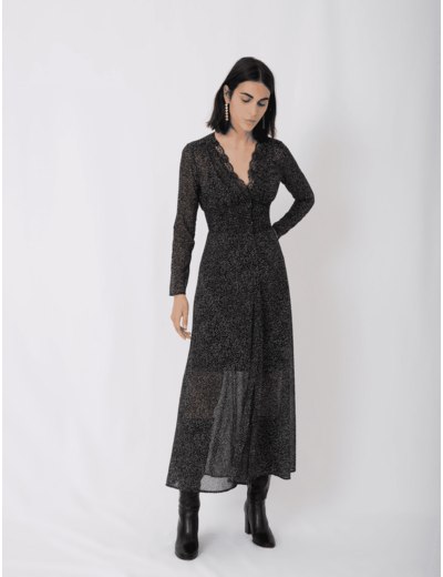 Robe en jacquard floqué velours et pois