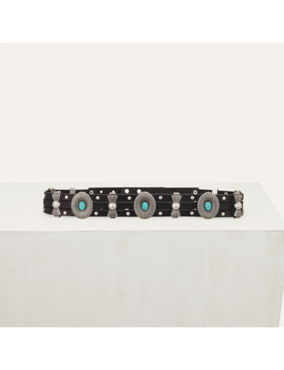 Ceinture taille haute en cuir avec studs