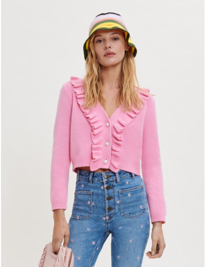 Cardigan à volants et boutons perles