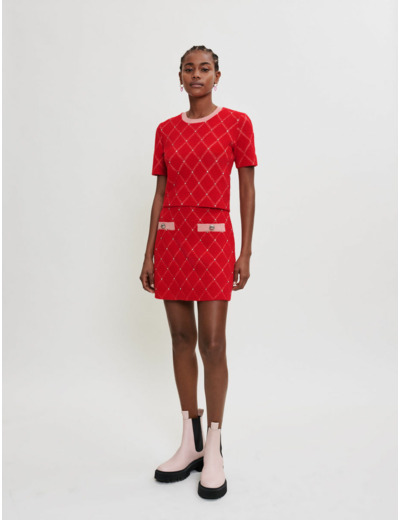 Pull en mailles à losanges et strass